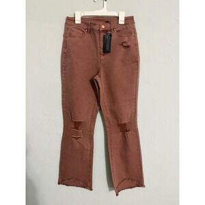G by Giuliana Women Terracotta High Rise Distressed Cropped Flare Jeans Size‎ 4